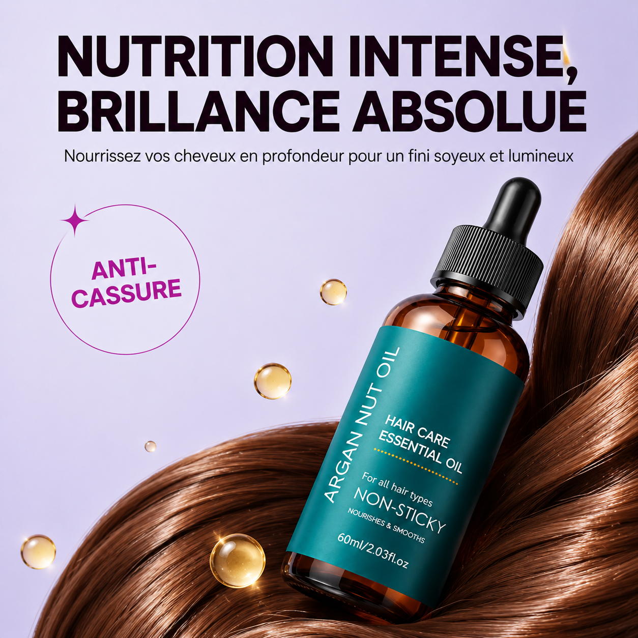 Huile Capillaire Nourrissante Ondulia™ — Sérum d'Argan Pure